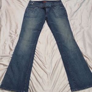 Blue Asphalt Faded Dark‎ Wash Distressed Flare Bottom Jeans Size 11 Juniors